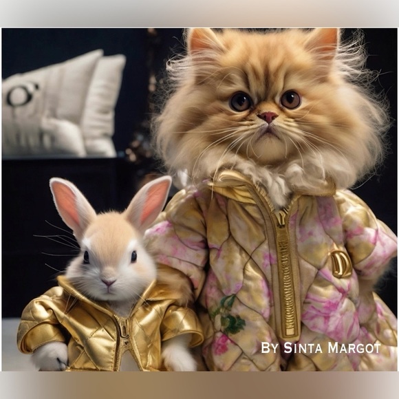 HANDCRAFTED digital art print post Gold and Floral Pet Jackets decor for wall - Picture 1 of 10